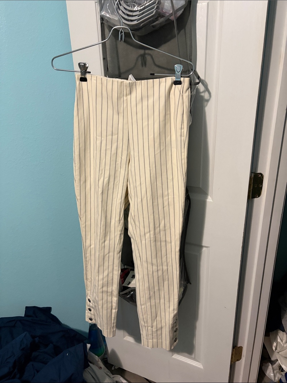 rag & bone Simon Cream Pinstripe Straight-Leg Trousers